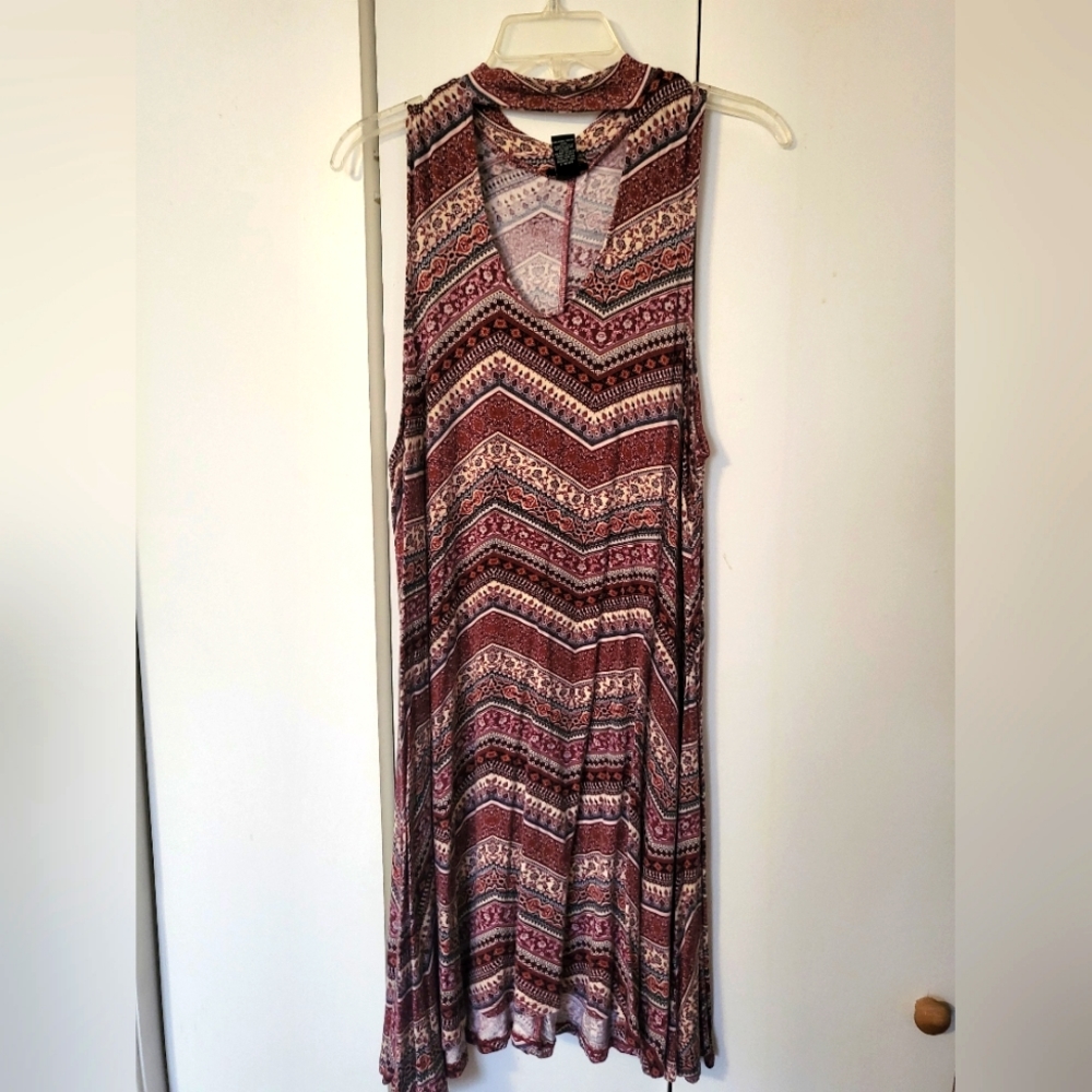 rue 21 Midi Dress with Banded Collar, Plunging Neckline and Scarf Hem